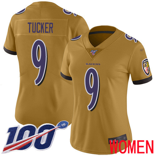 Baltimore Ravens Limited Gold Women Justin Tucker Jersey NFL Football 9 100th Season Inverted Legend